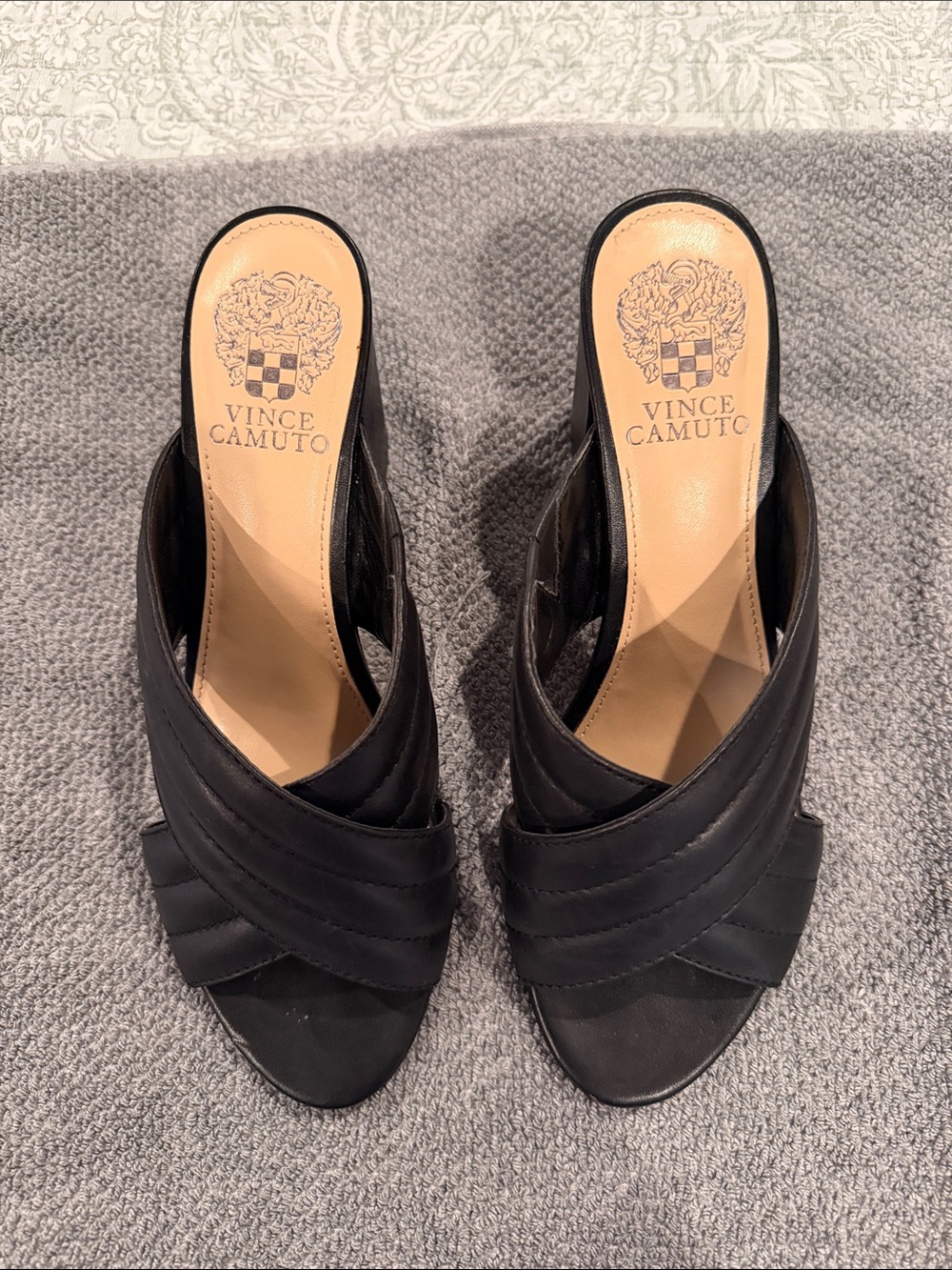 Vince Camuto Black Leather Crisscross Mules